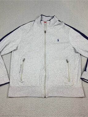 Polo Ralph Lauren Gray & Navy Stripe Performance Jacket Full Zip Sweatshirt